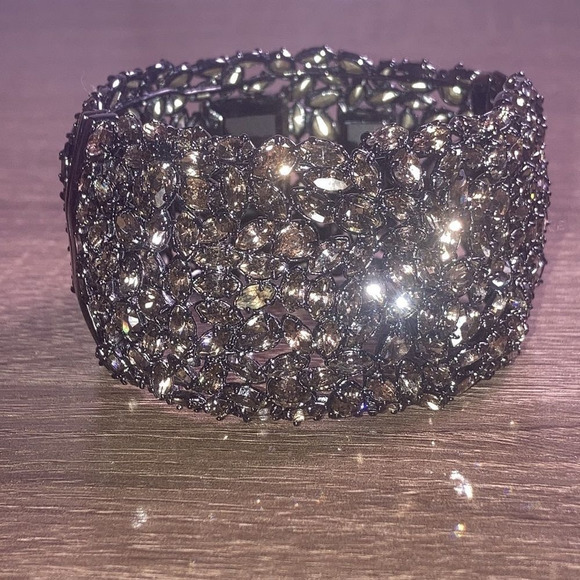 Alexis Bittar Bangle Cuff Bracelet with High Quality Crystals  Gun Metal Shade - Picture 3 of 14